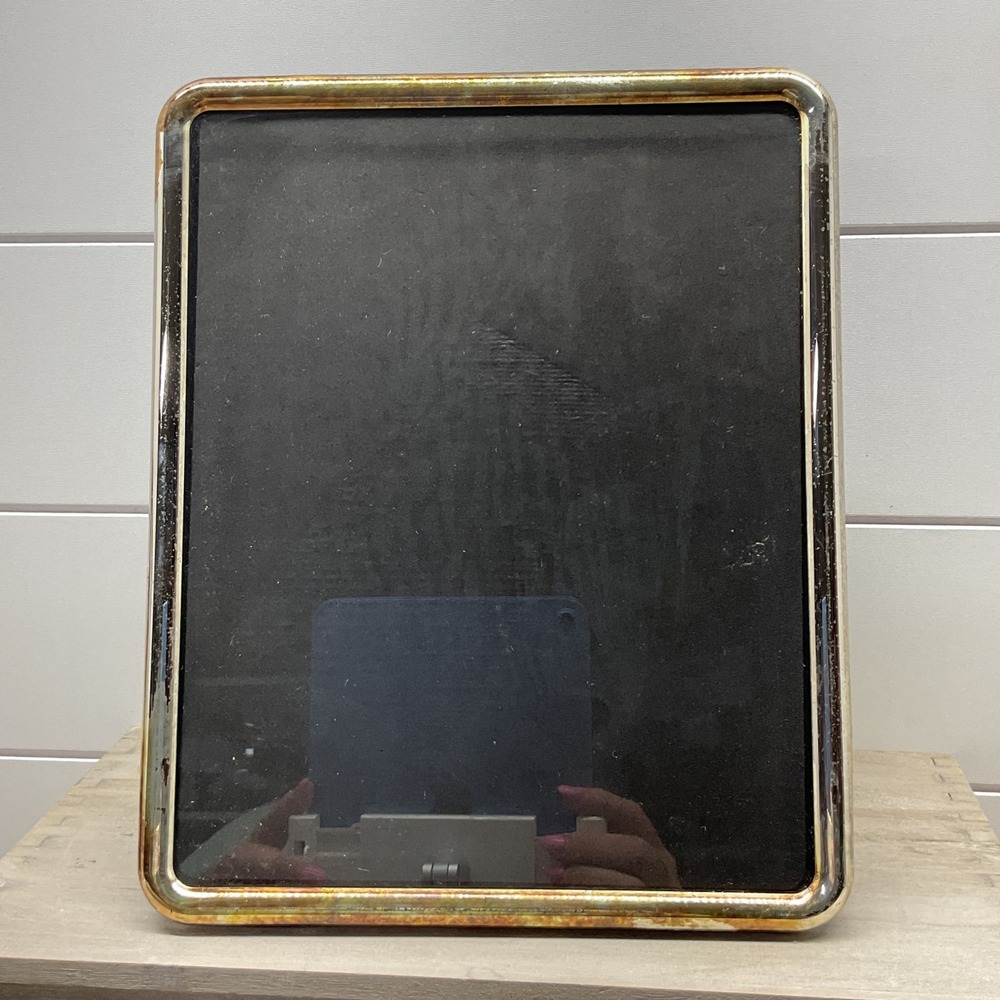Vintage Gold Tone Metal 8x10 Picture Frame Rounded Corners Easel Back Patina